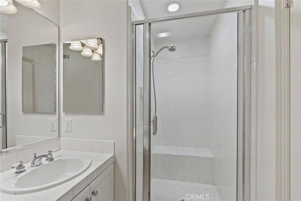 Bathroom, Glass Shower, Interior, Recessed Lighting, Tile Countertops