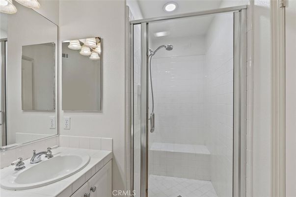 Bathroom, Glass Shower, Interior, Recessed Lighting, Tile Countertops