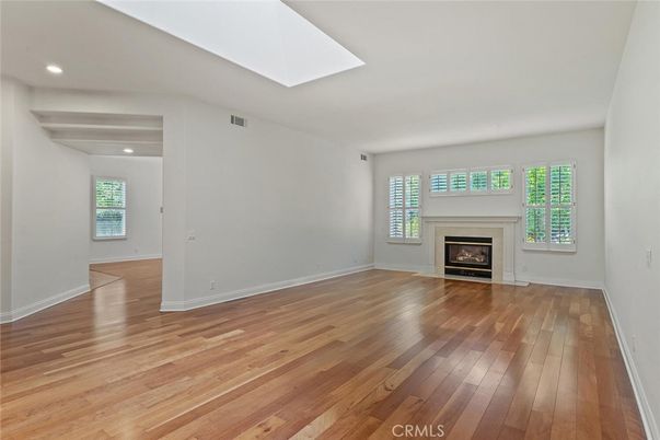 Empty room, Fireplace, Interior, Recessed Lighting, Wood Texture Flooring