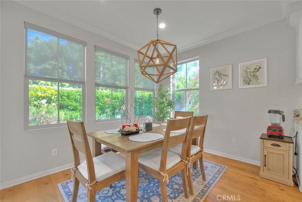 Dining room, Interior, Pendant Lights, Recessed Lighting, Wood Texture Flooring