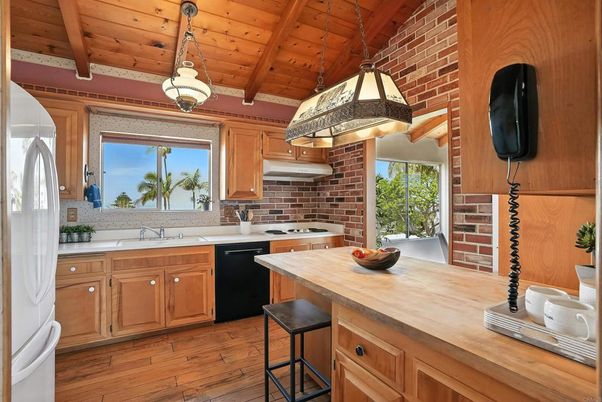 Interior, Kitchen, Pendant Lights, Stone Walls, Wooden Beams, Wooden Ceilings, Wood Texture Flooring
