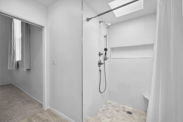 Bathroom, Glass Ceilings, Interior, Wood Texture Flooring
