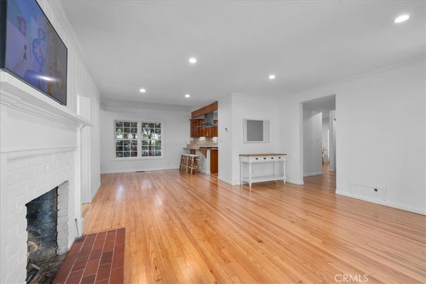 Empty room, Fireplace, Interior, Recessed Lighting, Wood Texture Flooring