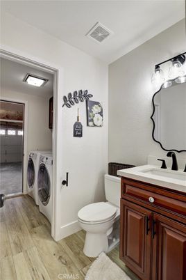 Bathroom, Interior, Washer, Wood Texture Flooring