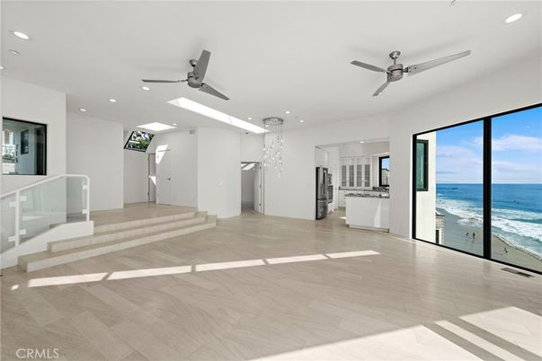 Empty room, Interior, Pendant Lights, Recessed Lighting, Water, Wood Texture Flooring