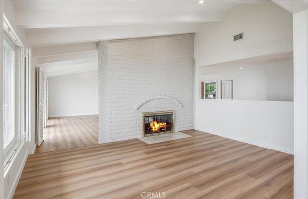 Empty room, Fireplace, Interior, Recessed Lighting, Wood Texture Flooring