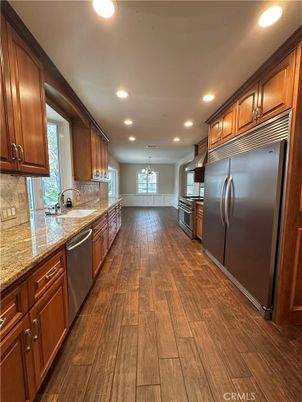 Chandelier, Interior, Kitchen, Recessed Lighting, Wood Texture Flooring