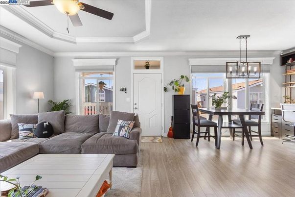 Dining room, Interior, Living room, Pendant Lights, Wood Texture Flooring
