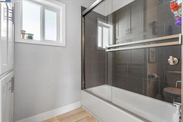 Bathroom, Glass Shower, Interior, Wood Texture Flooring