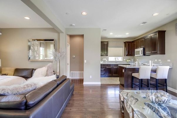 Interior, Kitchen, Living room, Recessed Lighting, Wood Texture Flooring