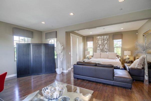 Bedroom, Interior, Recessed Lighting, Wood Texture Flooring