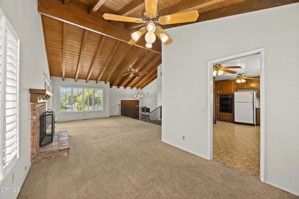 Empty room, Fireplace, Interior, Wooden Beams, Wooden Ceilings