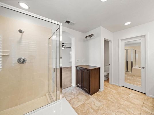 Bathroom, Glass Shower, Interior, Recessed Lighting