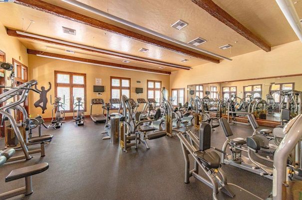 Fitness Equipment, Gym, Interior, Recessed Lighting, Wooden Beams