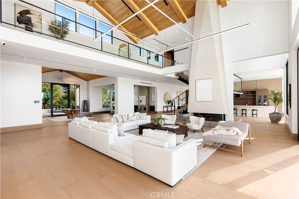 Fireplace, Interior, Living room, Recessed Lighting, Wooden Beams, Wooden Ceilings, Wood Texture Flooring