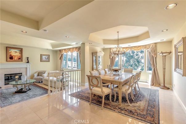 Chandelier, Dining room, Fireplace, Interior, Living room, Recessed Lighting