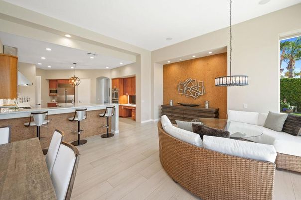 Interior, Kitchen, Living room, Pendant Lights, Recessed Lighting, Wood Texture Flooring