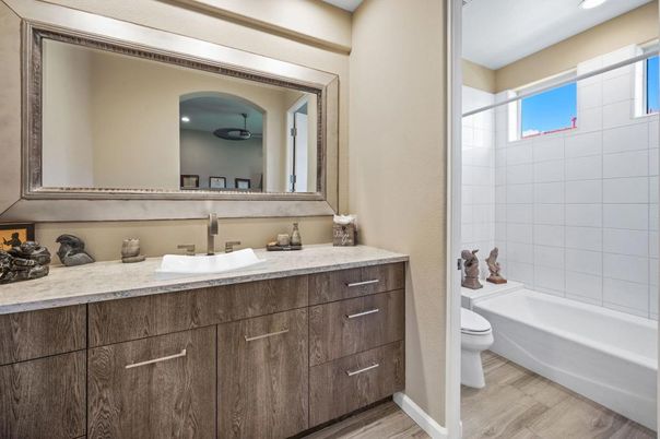 Bathroom, Interior, Recessed Lighting, Wood Texture Flooring