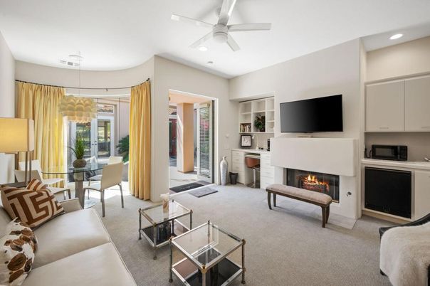Dining room, Fireplace, Interior, Living room, Pendant Lights, Recessed Lighting