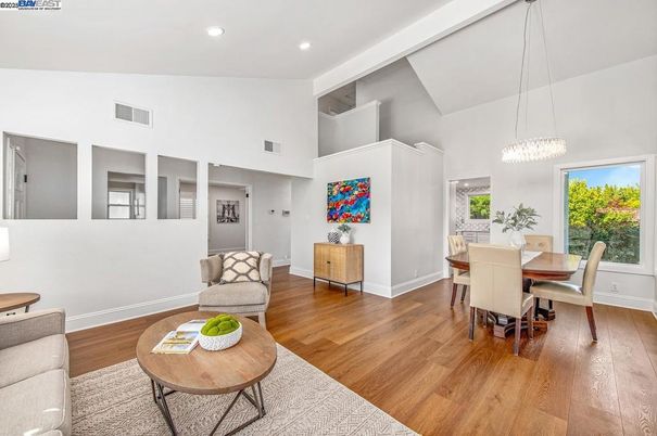 Chandelier, Dining room, Interior, Pendant Lights, Recessed Lighting, Wood Texture Flooring