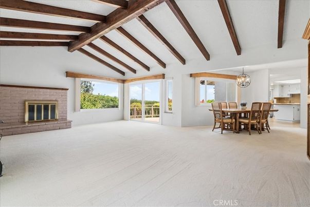 Chandelier, Dining room, Fireplace, Interior, Kitchen, Stone Walls, Wooden Beams