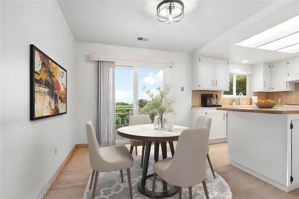 Dining room, Interior, Kitchen, Recessed Lighting, Wood Texture Flooring