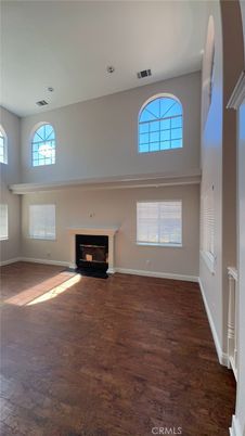 Empty room, Fireplace, Interior, Recessed Lighting, Wood Texture Flooring