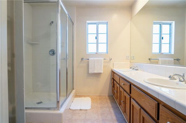 Bathroom, Dual Sink Vanities, Glass Shower, Interior, Tile Countertops