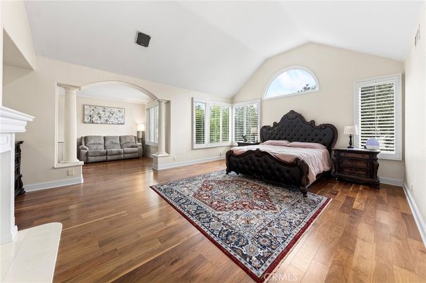 Bedroom, Fireplace, Interior, Wood Texture Flooring