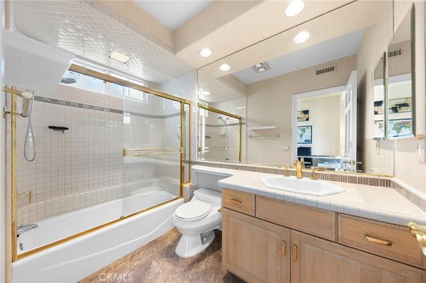 Bathroom, Glass Shower, Interior, Recessed Lighting, Tile Countertops