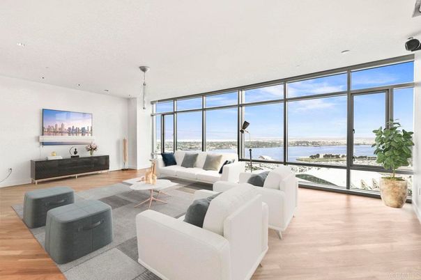 Interior, Living room, Pendant Lights, Recessed Lighting, Water, Wood Texture Flooring