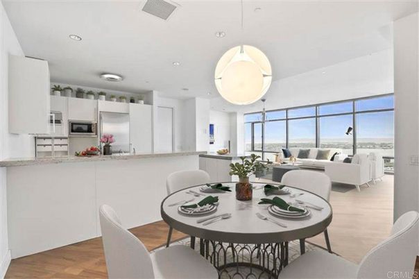 Dining room, Interior, Kitchen, Living room, Pendant Lights, Recessed Lighting, Stainless Steel Appliances, Wood Texture Flooring