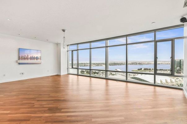 Empty room, Interior, Pendant Lights, Recessed Lighting, Water, Wood Texture Flooring