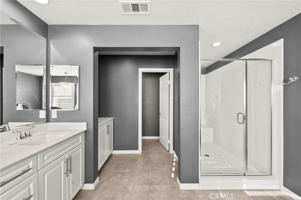 Bathroom, Dual Sink Vanities, Glass Shower, Interior, Recessed Lighting