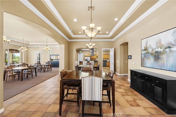Chandelier, Dining room, Interior, Kitchen, Pendant Lights, Recessed Lighting, Stainless Steel Appliances