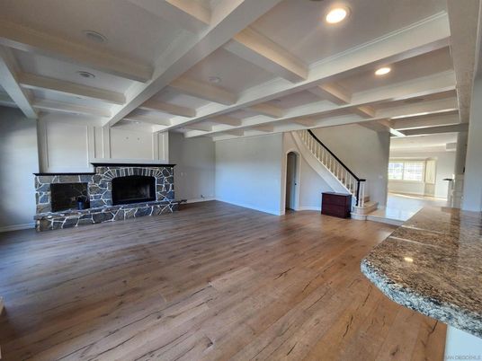 Fireplace, Interior, Recessed Lighting, Wood Texture Flooring
