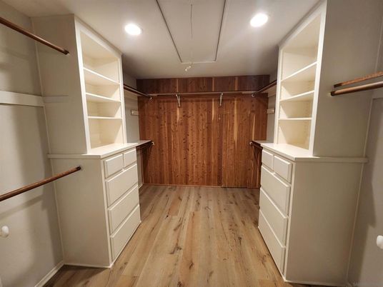 Interior, Recessed Lighting, Walk-in Closets, Wood Texture Flooring, Wooden Walls