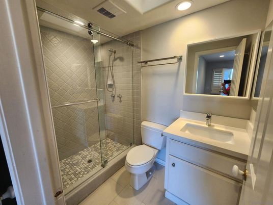 Bathroom, Glass Shower, Interior, Recessed Lighting