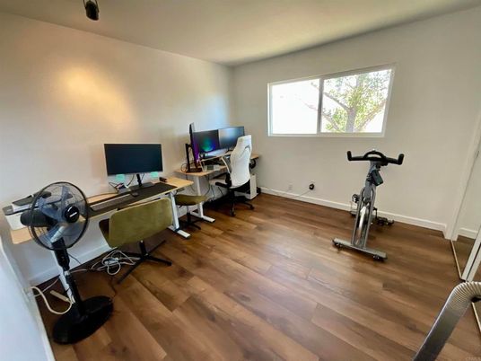 Fitness Equipment, Home Office, Interior, Wood Texture Flooring