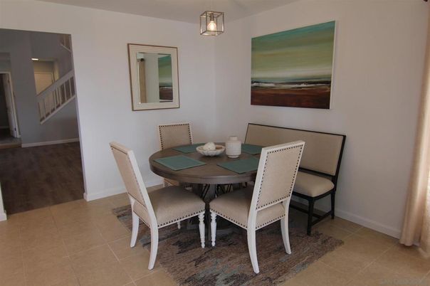 Dining room, Interior, Pendant Lights, Wood Texture Flooring