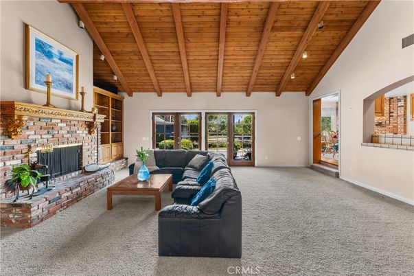 Fireplace, Interior, Living room, Recessed Lighting, Wooden Beams, Wooden Ceilings