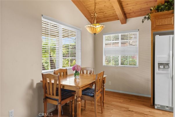 Dining room, Interior, Pendant Lights, Wooden Beams, Wooden Ceilings, Wood Texture Flooring