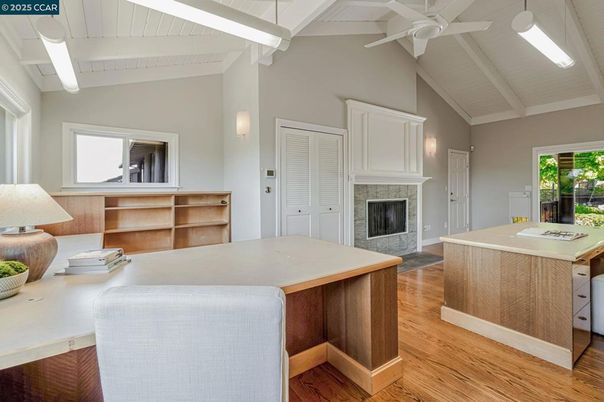 Fireplace, Home Office, Interior, Wood Texture Flooring