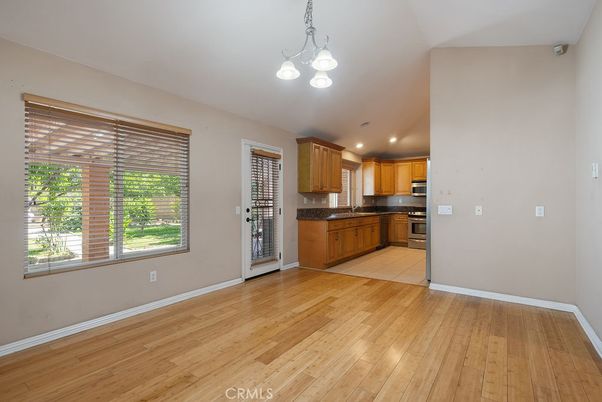 Empty room, Interior, Kitchen, Pendant Lights, Recessed Lighting, Wood Texture Flooring