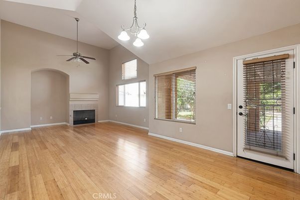 Empty room, Fireplace, Interior, Pendant Lights, Wood Texture Flooring