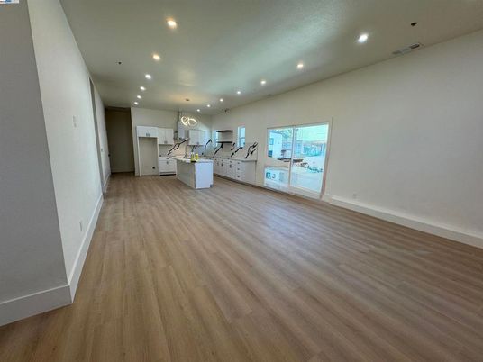 Empty room, Interior, Kitchen, Recessed Lighting, Wood Texture Flooring