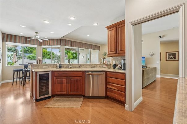 Dining room, Interior, Kitchen, Recessed Lighting, Wood Texture Flooring