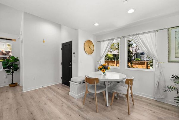 Dining room, Interior, Recessed Lighting, Wood Texture Flooring