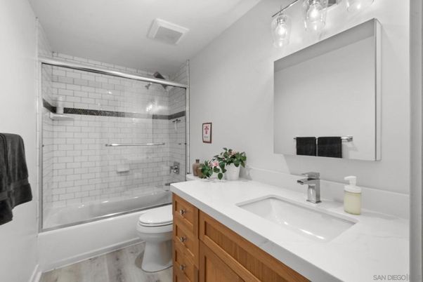 Bathroom, Glass Shower, Interior, Wood Texture Flooring