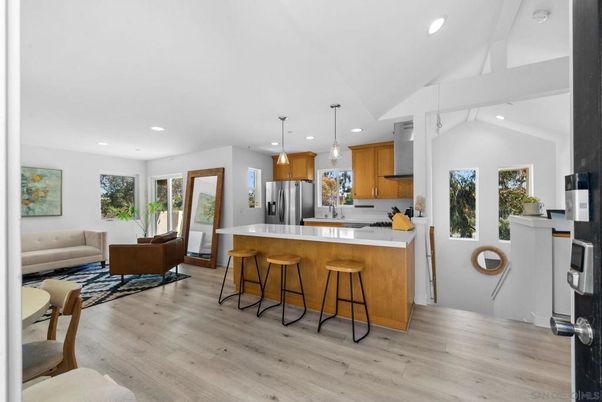 Interior, Kitchen, Living room, Pendant Lights, Recessed Lighting, Stainless Steel Appliances, Wood Texture Flooring